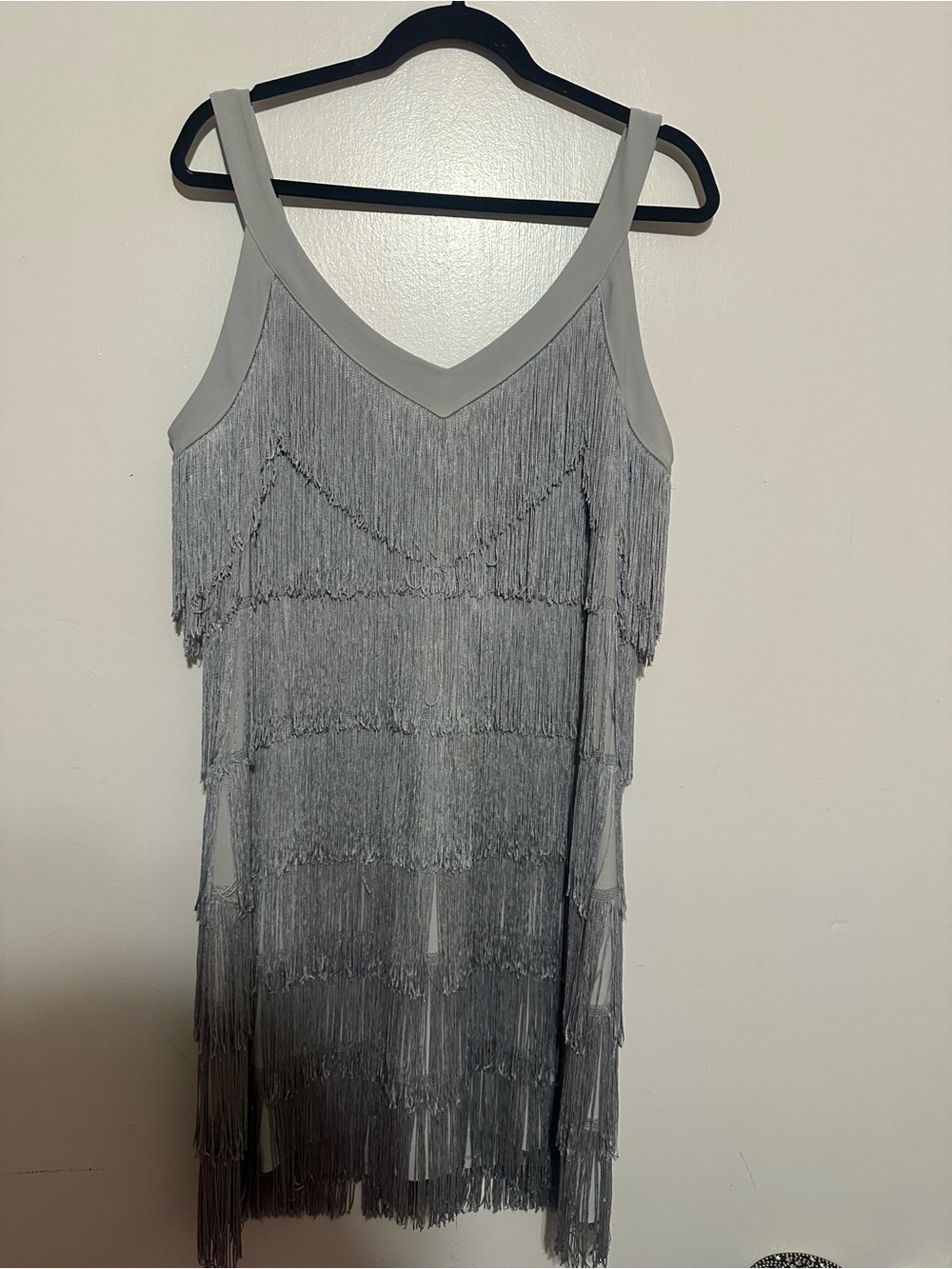 White House Black Market Silver-Gray Fringe Cocktail Dress